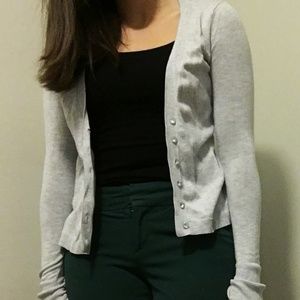 Express Jeweled Button Gray Cardigan